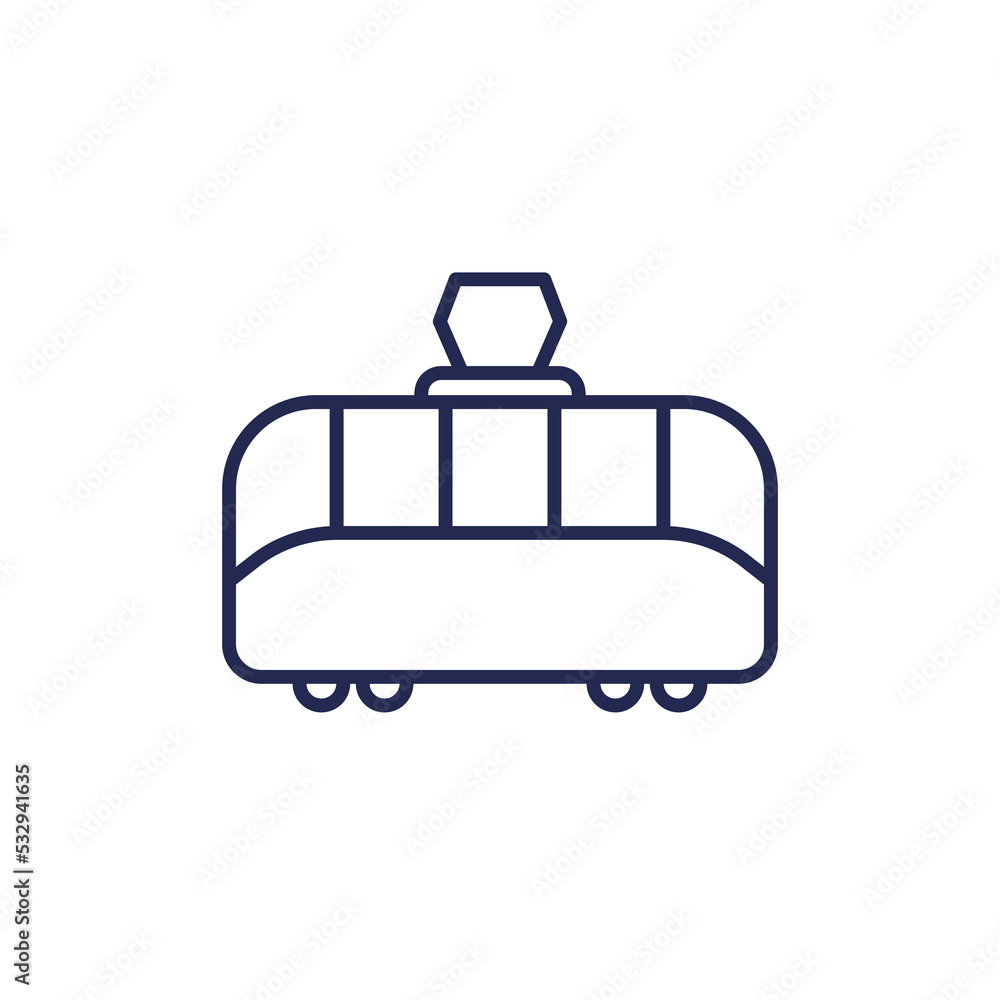 Poster tram icon, line vector, side view