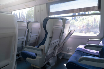 View from inside the high-speed train, travel to the destination without anyone on the train.