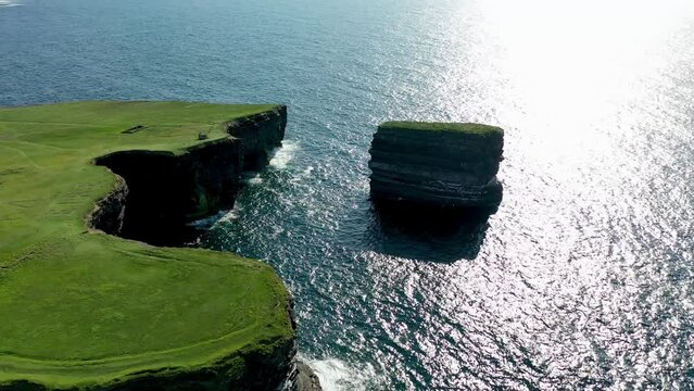 Aerial view of the Dun Briste sea stack at Downpatrick head, County Mayo - Republic of Ireland