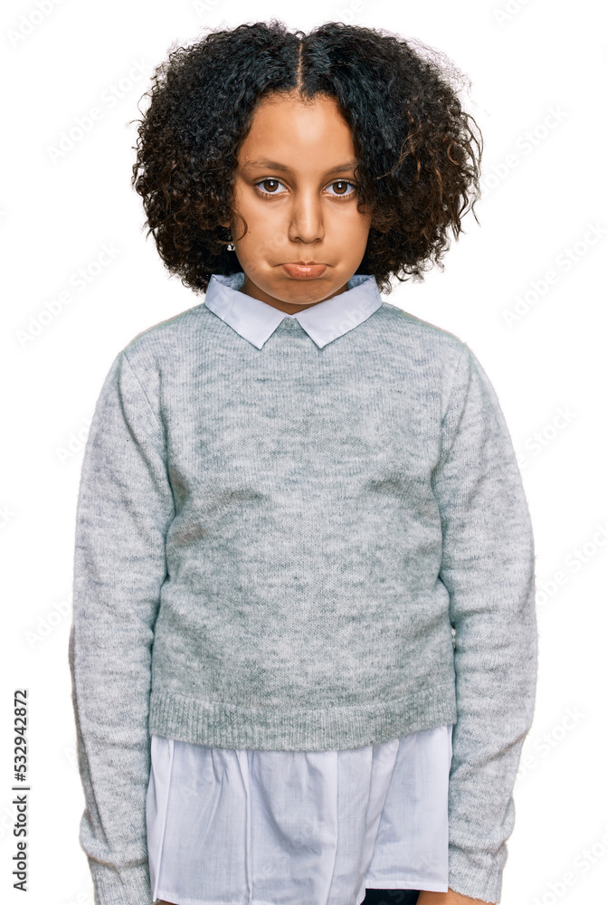 Sticker Young little girl with afro hair wearing casual clothes depressed and worry for distress, crying angry and afraid. sad expression.