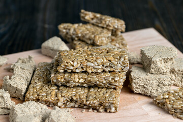 Sunflower kozinak from sunflower seeds and sugar syrup