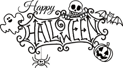 A happy Halloween spooky cute cartoon sign design