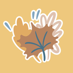 Autumn sticker. Bouquet of dry yellow leaves. Maple, oak leaf. Vector doodle cute flat cartoon illustration.