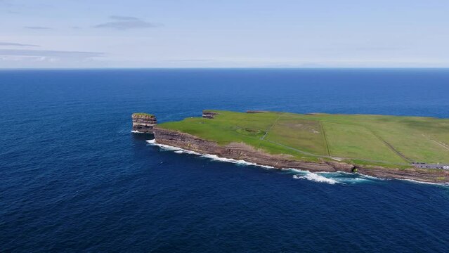 Aerial view of the Dun Briste sea stack at Downpatrick head, County Mayo - Republic of Ireland