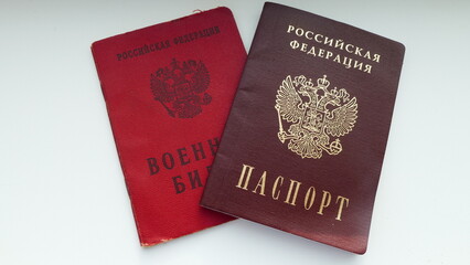 Moscow, Russia, 09.21.2022, Documents of a Russian citizen passport and military ID