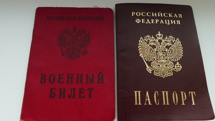 Moscow, Russia, 09.21.2022, Documents of a Russian citizen passport and military ID