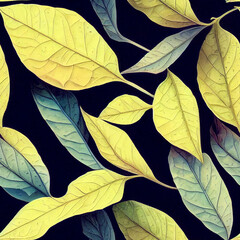 Leaves seamless pattern, 3D Rendering, 3D illustration. 