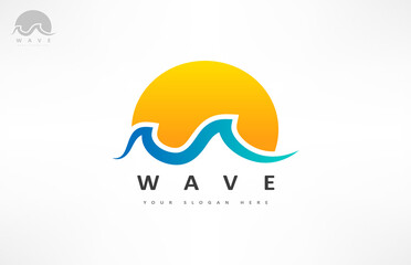 Wave and sun logo vector. Water design.