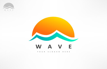 Wave and sun logo vector. Water design.