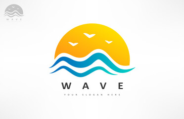 Wave and sun logo vector. Water design.