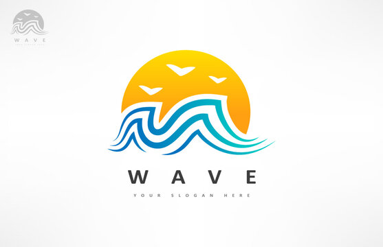 Wave and sun logo vector. Water design.