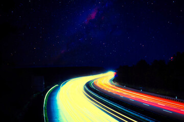 Speed Traffic - Highway at Night - Cars - Nachtverkehr auf Autobahn - Light Trails - Datenautobahn...