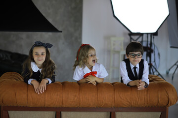 Uniformed schoolchildren posing for the camera