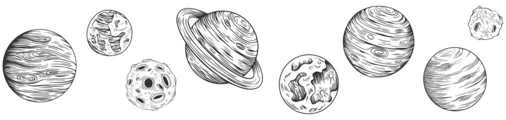 Сollection of solar system planets. Hand drawn isolated illustration. Doodle sketch. © ARTSTOK