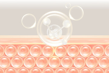 Hyaluronic acid hair and skin solutions ad, white collagen serum drop into skin cells with cosmetic advertising background ready to use, illustration vector.