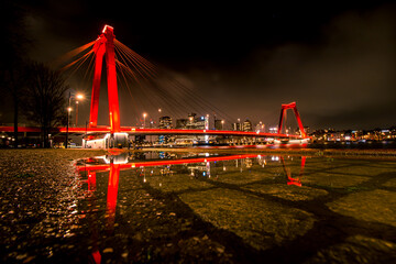 Dutch Willemsbrug gate bridge at night