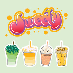 Set of different sweety desserts in glasses. Vector illustration