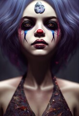 Fototapeta premium Portrait of a beautiful clown girl, 3d render