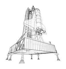Space Rocket on launch pad. Vector rendering of 3d