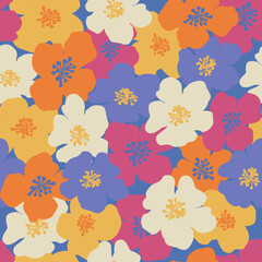 Colorful groovy flowers seamless pattern. Hippie aesthetic floral fashion print
