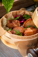 barbecue with marinated red onion and fresh herbs
