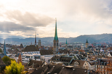 ETH Zurich Hauptgebaude ,  public research university and observation desk in Zurich during autumn , winter cloudy day : Zurich , Switzerland : December 6 , 2019