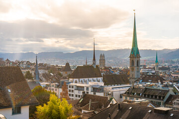 ETH Zurich Hauptgebaude ,  public research university and observation desk in Zurich during autumn , winter cloudy day : Zurich , Switzerland : December 6 , 2019