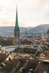 Fototapeta premium ETH Zurich Hauptgebaude , public research university and observation desk in Zurich during autumn , winter cloudy day : Zurich , Switzerland : December 6 , 2019
