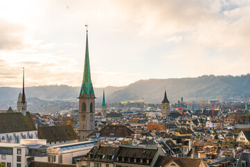 Obraz premium ETH Zurich Hauptgebaude , public research university and observation desk in Zurich during autumn , winter cloudy day : Zurich , Switzerland : December 6 , 2019