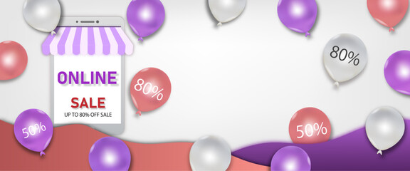 Banner Online Sales. Shopping marketing banner for texture of vector.