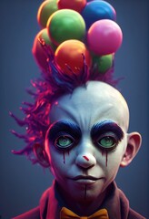 Portrait of a beautiful clown boy, 3d render