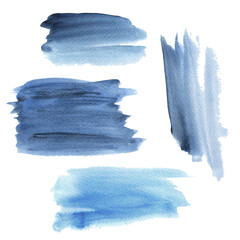 The watercolor stains are blue. Set of watercolor backgrounds. Smooth gradient. Brush strokes.