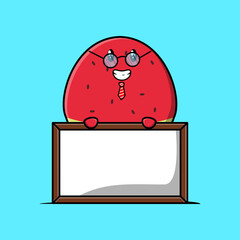 Cute cartoon Watermelon teacher character with big whiteboard in flat cartoon style concept