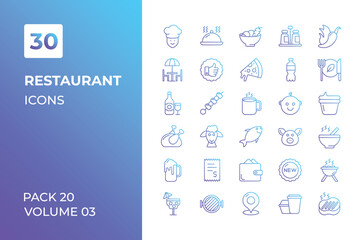 Fototapeta na wymiar Restaurant icons collection. Set vector line with elements for mobile concepts and web apps. Collection modern icons.
