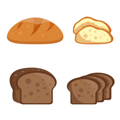Vector bread set. Collection of bakery products on white background. Bread, loaf and sliced