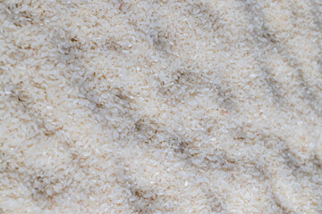 a pile of scattered white rice on the kitchen table