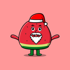 Cute Cartoon mascot character Watermelon santa claus character christmas illustration