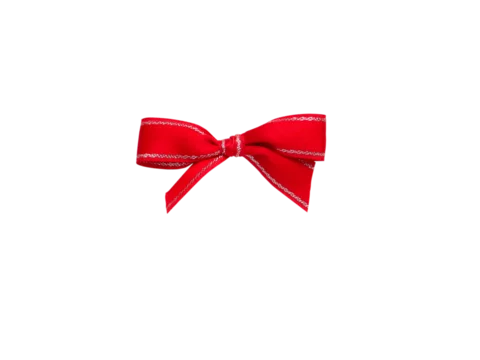 Red ribbon bow with silver border isolated png Stock Photo | Adobe Stock
