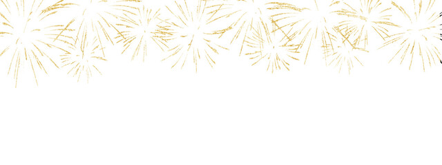 Golden firework texture, thin  stroke lines. Isolated png illustration, transparent background. Wide panorama design  for overlay, montage, collage. Happy new year concept.