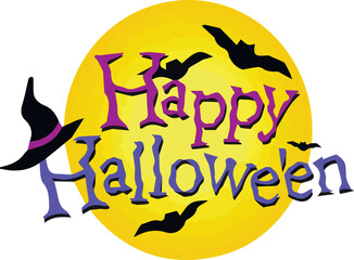 Bright poster invitation to halloween with bats and witch hat