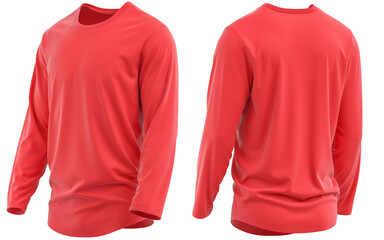 T-shirt round neck and hem long sleeve. jersey fabric texture ( 3d rendered ) Red