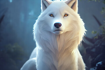 Digital illustration of a cute white wolf - obrazy, fototapety, plakaty