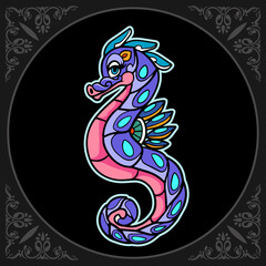 Colorful sea horse mandala arts isolated on black background