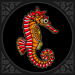 Colorful sea horse mandala arts isolated on black background