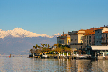 Obraz premium Bellagio , Coastal town at Lake Como , Lombardy , during autumn , winter sunny day : Lake Como , Italy : December 7 , 2019