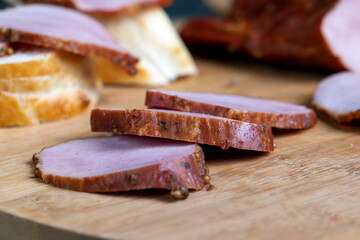 sliced boiled pork fillet meat, close up