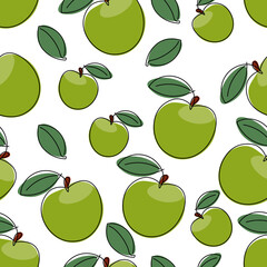 One line vector seamless pattern with an image of an apple on a white background. Print for textile printing. Vector illustration