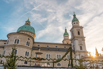 Fototapeta na wymiar Residenzplatz near Mozartplatz , the square in old town of Innsbruck during winter sunny day : Salzburg , Austria : December 9 , 2019