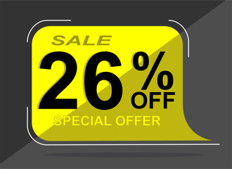 Sale tag 26% twenty six percent off, vector illustration, balloon shape.