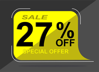 Sale tag 27% twenty seven percent off, vector illustration, balloon shape.